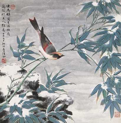 陆抑非 花鸟 立轴